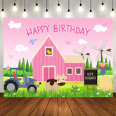 Aperturee - Pink Farm Sky Cow Windmill Grass Birthday Backdrop